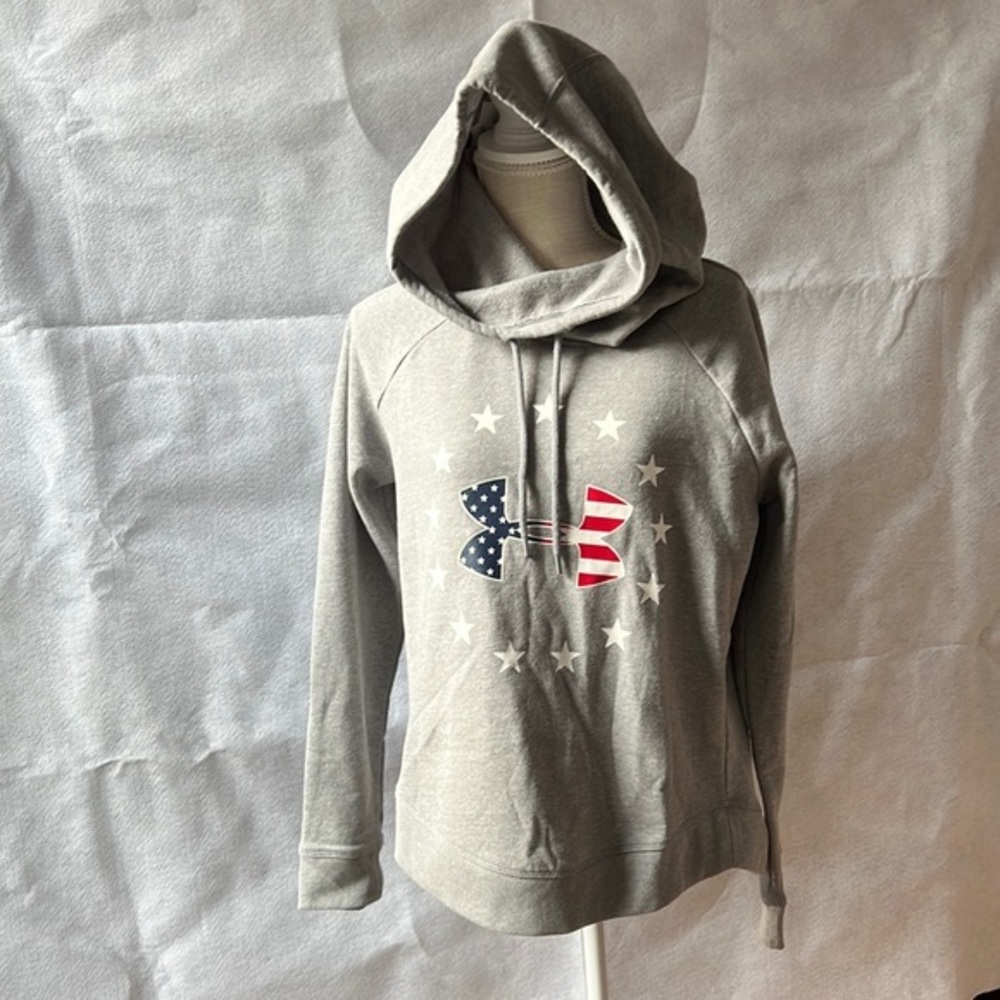 Under Armour Womens Stars Stripes American Flag Hoodie Gray Medium Warm NWT